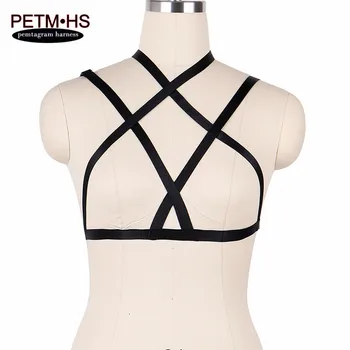 

2017 Womens Sexy Bondage Body Harness Lingerie Bustier Black Elastic Strappy Tops Cage Bra Goth Exotic Bustier Apparel Underwear