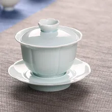 Креативный керамический чайный набор с крышкой и блюдцем из Celadon Lotus Gaiwan, домашний чайный набор кунг-фу, чайник, посуда для напитков, чайники, Чайник Пуэр