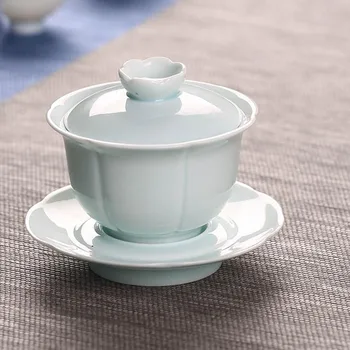 

Creative Ceramic Celadon Lotus Gaiwan with Lid Saucer Kit Home Kung Fu Tea Set Teapot Drinkware Tieguanyin Tea Kettles Puer Pot