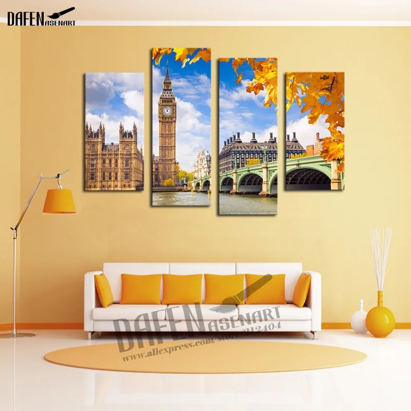 HD Print Painting framed 4 Panel European Building London Big Ben Canvas painting Landscape Picture for living room wall poster | Дом и сад