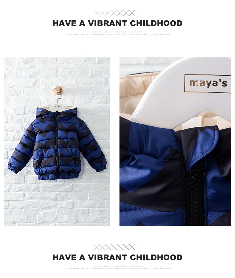 Mayas Printed Warm Winter Zipper Boys Parka Children Soft Wave Hooded Fashion Coat Boys Thickening Full Sleeves New Jacket 81234