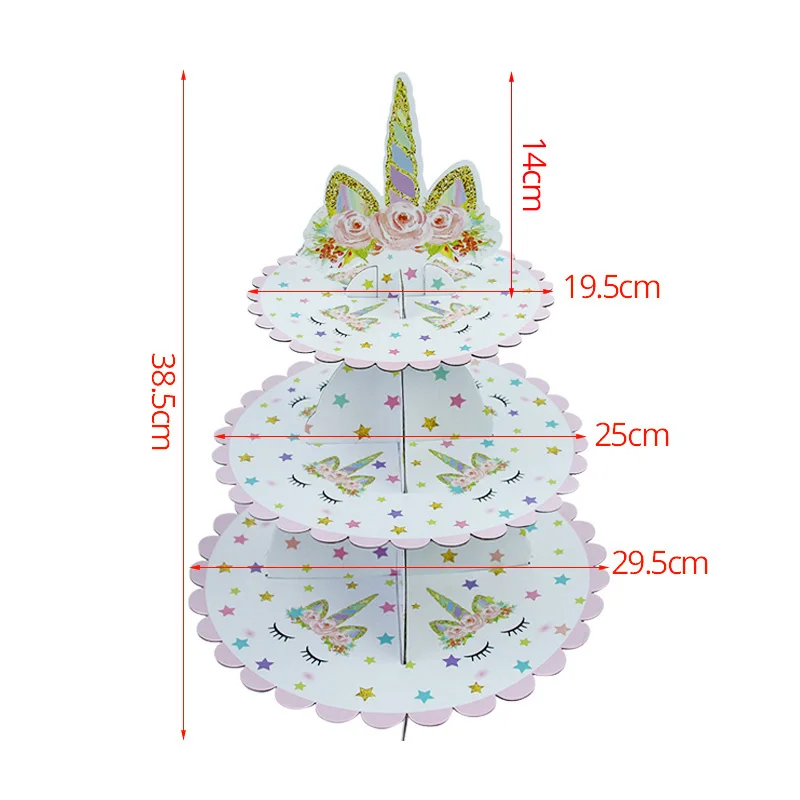 Вечерние 1 комплект мультфильм Единорог вечерние 3-ярусный торт стенд Беби Шауэр детский день рождения партии кексы держатель украшения