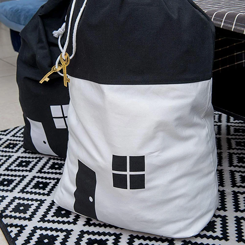 القطن قماش منزل تخزين أكياس سريعة الحقيبة المنظم الرباط حقيبة مرتب الغرفة للأطفال اللعب المنزل الاشياء واحد -الكتف