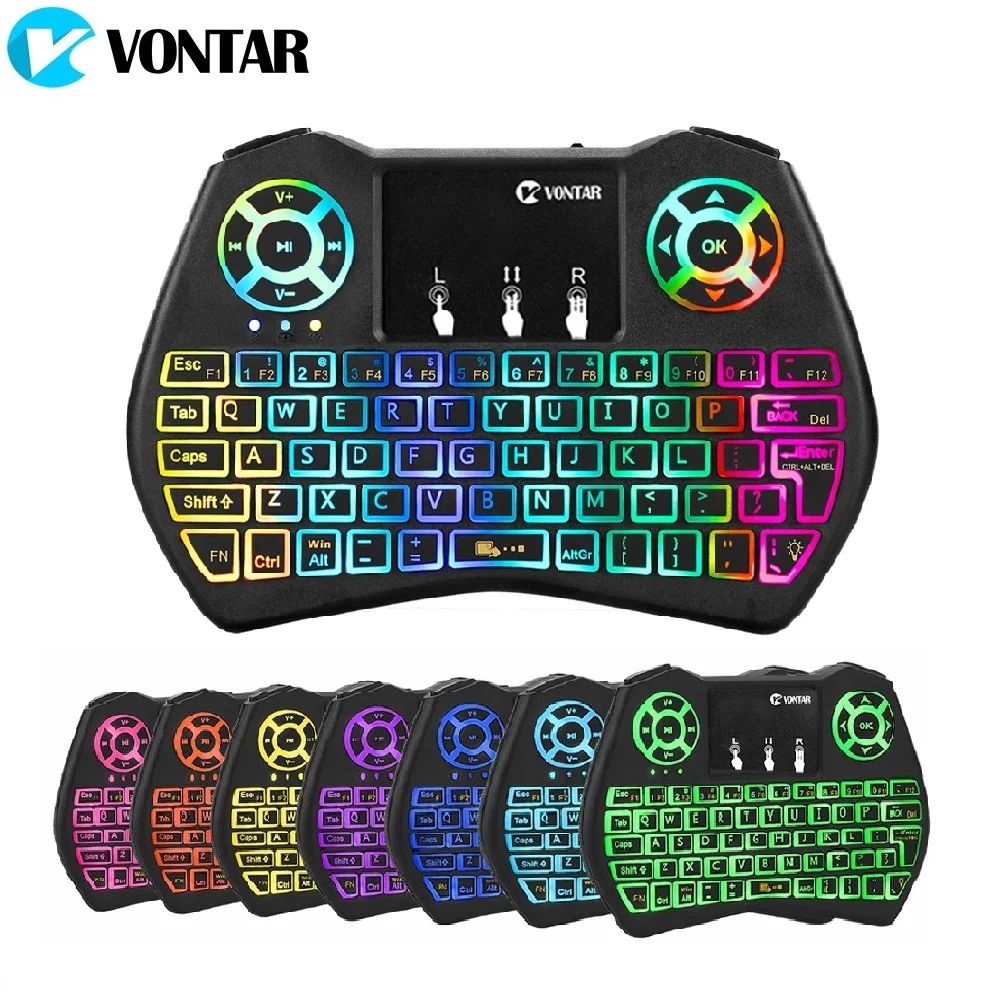 

VONTAR i9 Keyboard Backlit Wireless Keyboard English Russian RGB Air Mouse with Touchpad Remote Control for Android TV Box PC