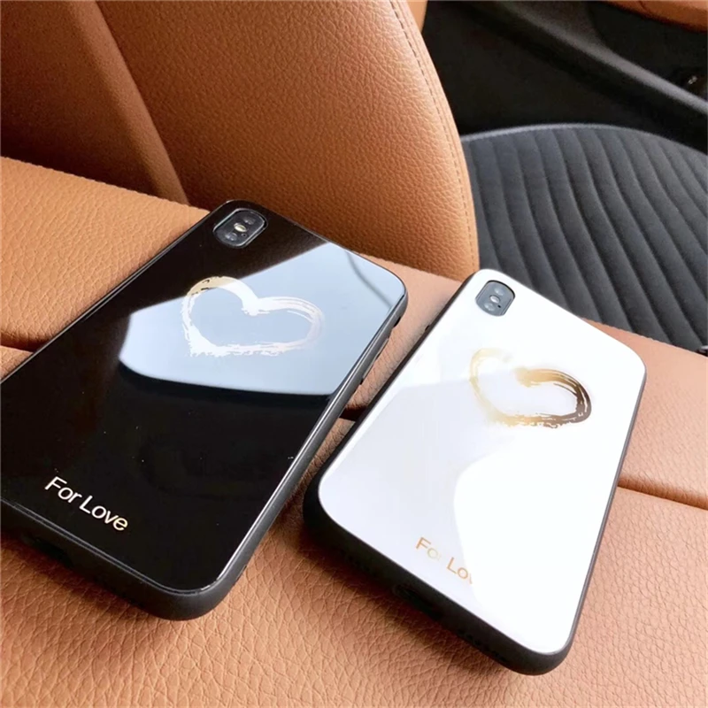 BONVAN Tempered Glass Case For iPhone X Lovely Heart Hard Back Cover Soft Silicone Bumper For iPhone 7 6S 8 Plus 6 Plus Cases02