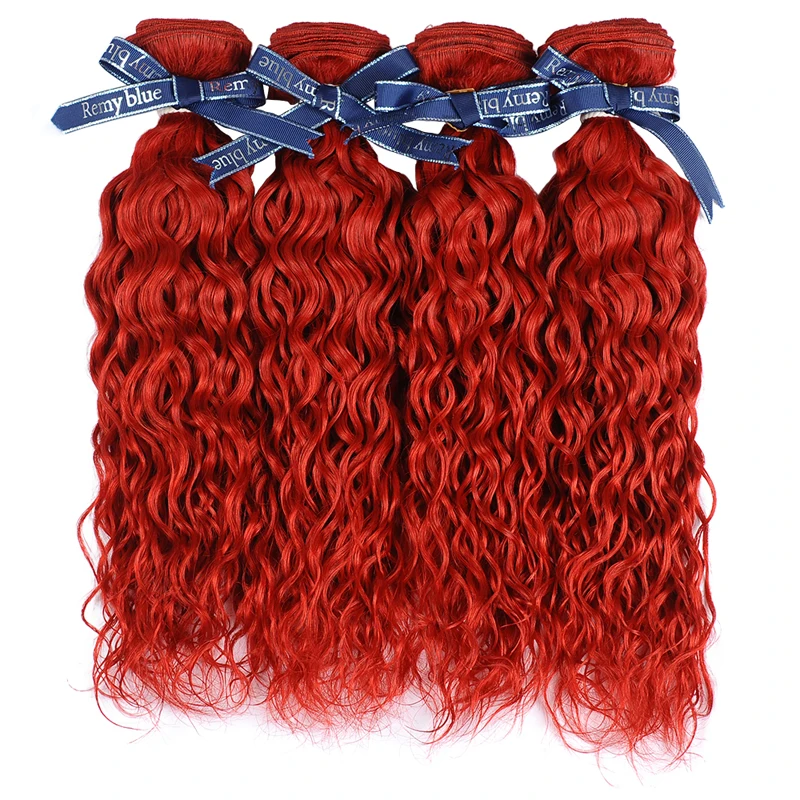 Remyblue Hair Red Water Wave Bundles With Closure 99J Burgundy Colored Remy Human Hair Weave Brazillian Hair Bundle With Closure