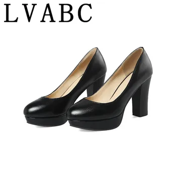 

Plus Size 33-43 Round Block Heels Pumps Women Shoes 2020 Spring Shallow Med Heel Black Formal Dress Shoes Elegant Office Shoe