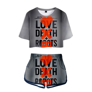 

2019 3D Love Death Robots swomen sets Print Summer sexy Two Pieces sets Women shorts and crop tops 2019 Hot Sale Plus Size xxl