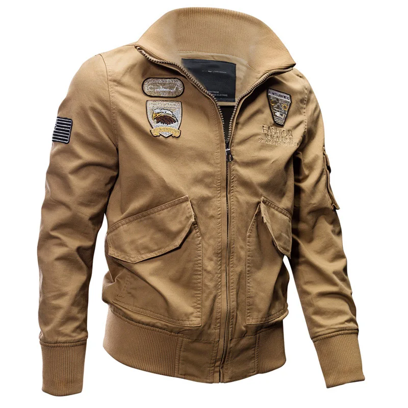 TACVASEN, военная куртка, Мужская зимняя хлопковая куртка, пальто, армейские куртки пилота, ВВС, карго, пальто, осенняя мода, приталенная куртка - Цвет: Khaki