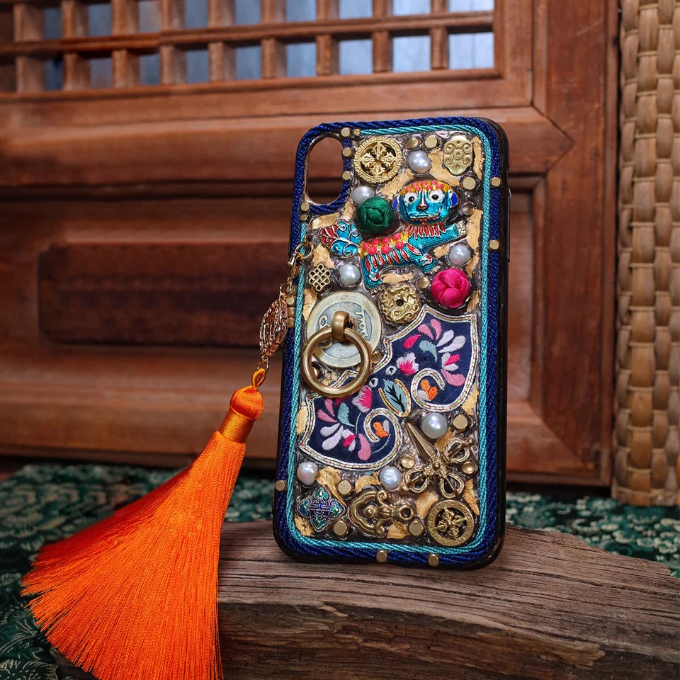 

For Iphone 7 Case Handmade Gold Foil Embroidery Patterned Fingerprint Protection Dynamic Fit 5.5 Inches for Iphone Xs Max Case
