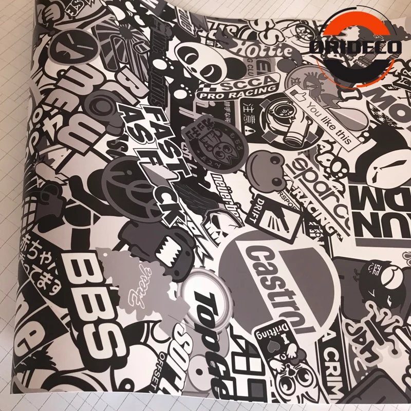 black white cartoon sticker bomb vinyl wraps 1