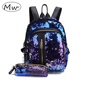 

Two-piece shining sequins backpack girls school bag daily backpack women bling small backpack PU leather female travel bag 2019