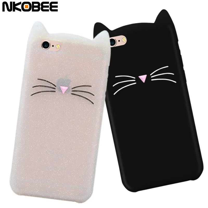 NKOBEE For iPhone 7 Case Cat Kitty 3D Glitter Cute Phone Cover Cartoon Coque Plus Silicone |