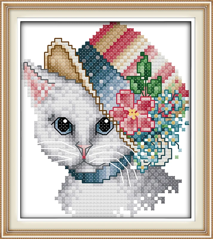 EINE edle katze (1 baumwolle Tiere kreuz stich kits 14ct weiß 11ct