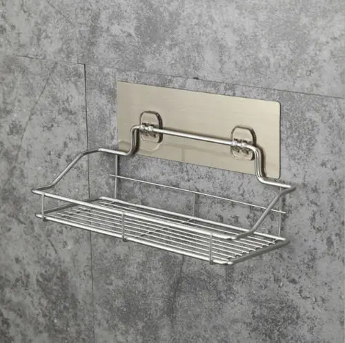 

2019 hot sale Stainless steel Hot Metal Shelf Shower Basket Bathroom Wall Mounted Storage Rack Adhesive