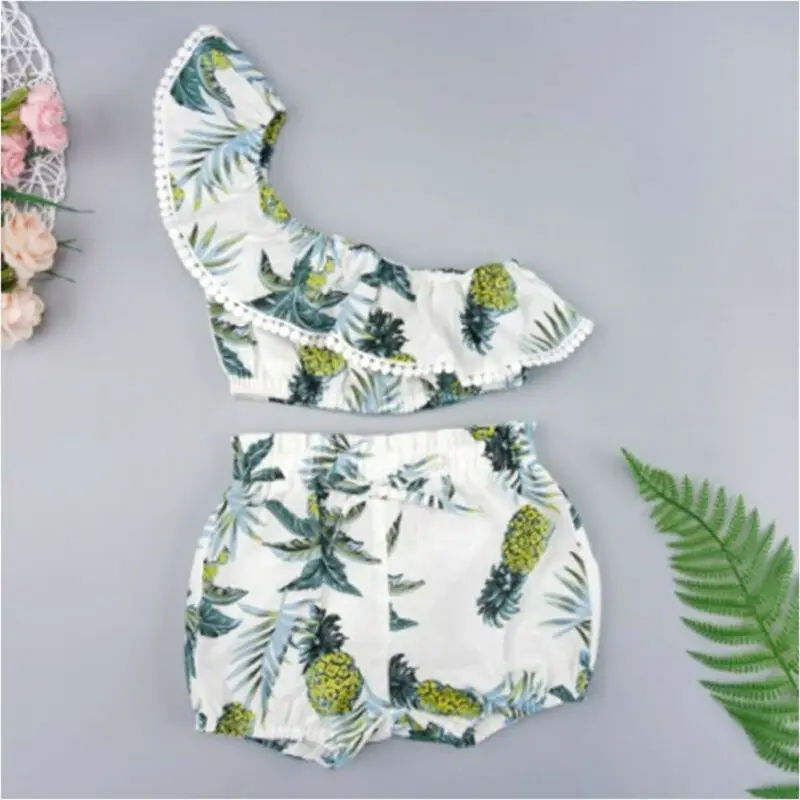 

1-6T Toddler Baby Girls Cut Personality Fashion Tops Pineapple Print Shorts 2pcs Kids Girl Fashion Cotton Summer Clothes Set