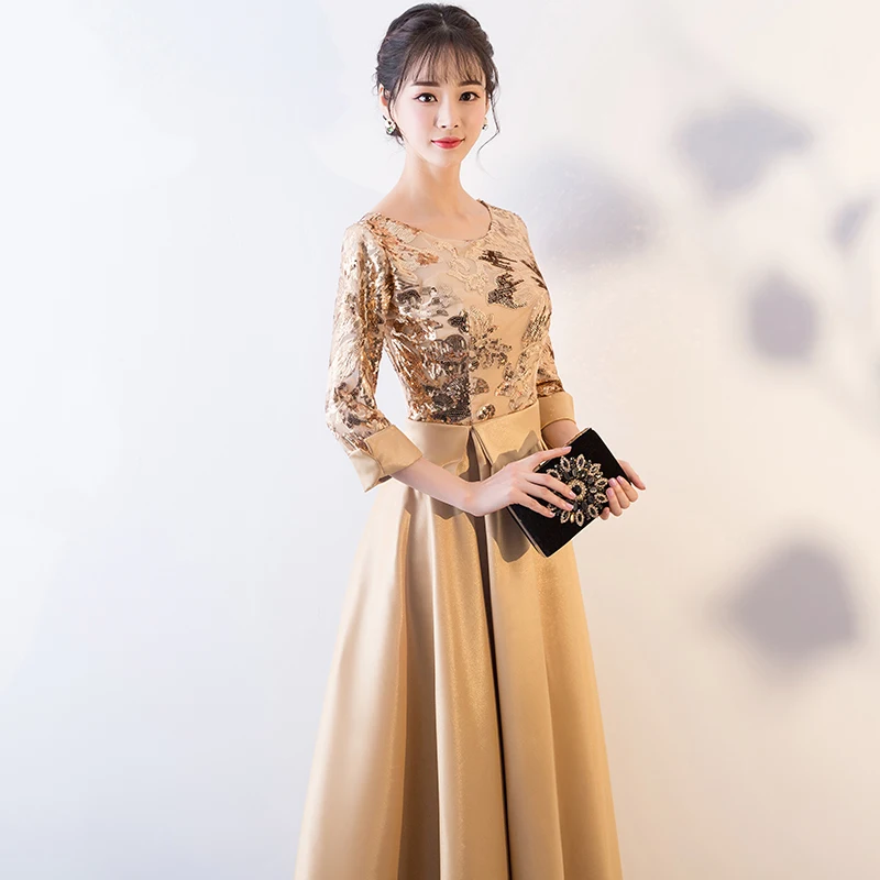 2019 New arrival satin Evening Dress Long Prom Party Dresses Sequin Evening Gown Formal Dress Women Elegant Robe De Soiree