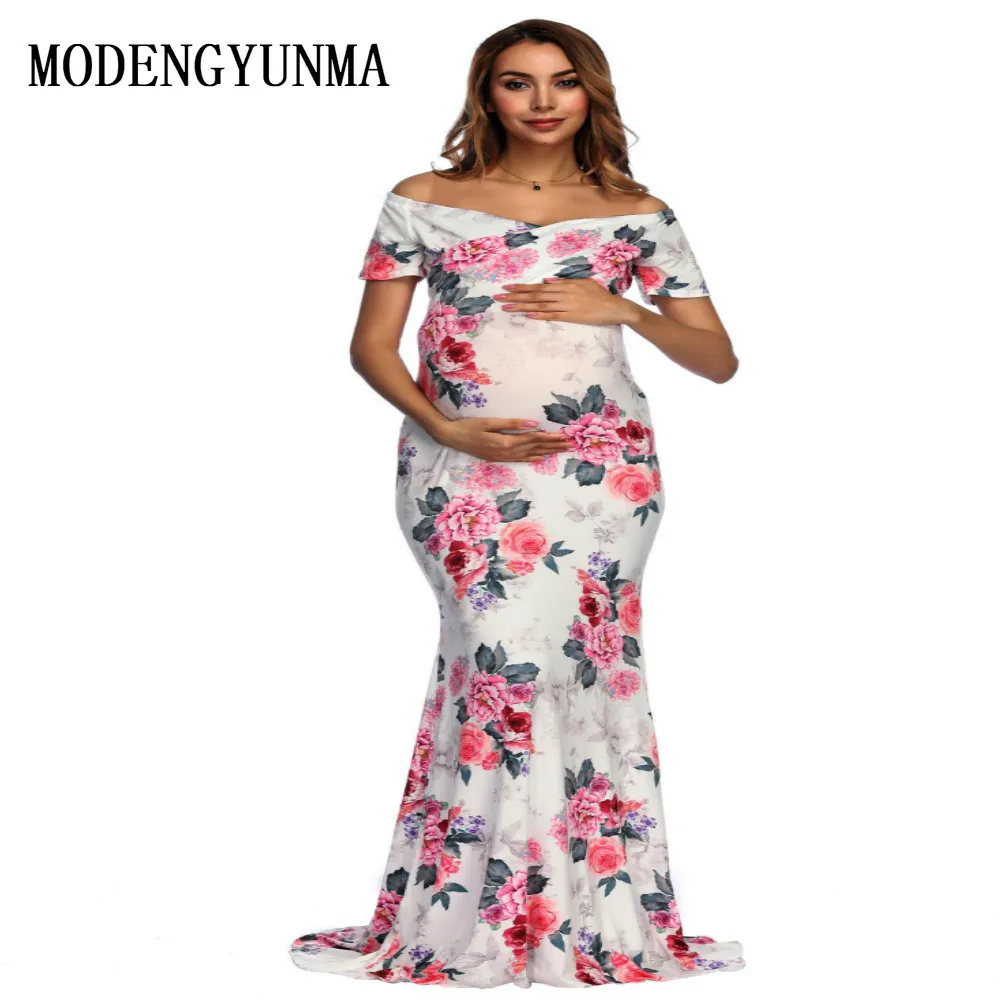 

Printing Pregnant Woman Photograph V Lead Short Sleeve Portrait Nostalgia Longuette vestidos maternity dresses for photo shoot