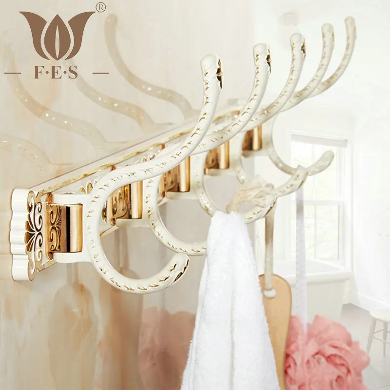 Antique Brass Brushed White Painted Clothes Hook Bathroom Hardwares Accessories Robe Hooks Wall Mounted 5Pcs Hooks