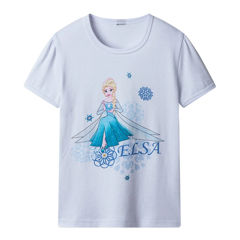 THREEGUN X DISNEY Frozen Girls T-Shirt Elsa Princess Tee Cotton Breathable Soft T Shirt Kids Summer Party Top Clothing - Цвет: Milky