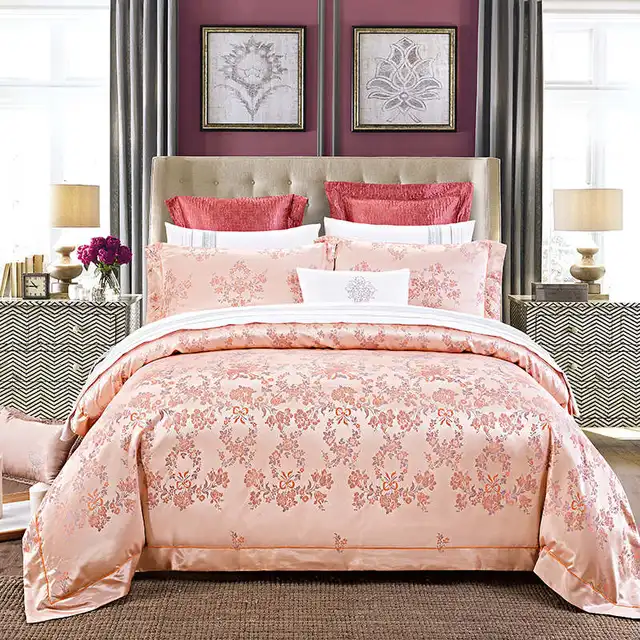 european bedding set queen size luxury satin golden duvet cover jacquard bedspread adult bed
