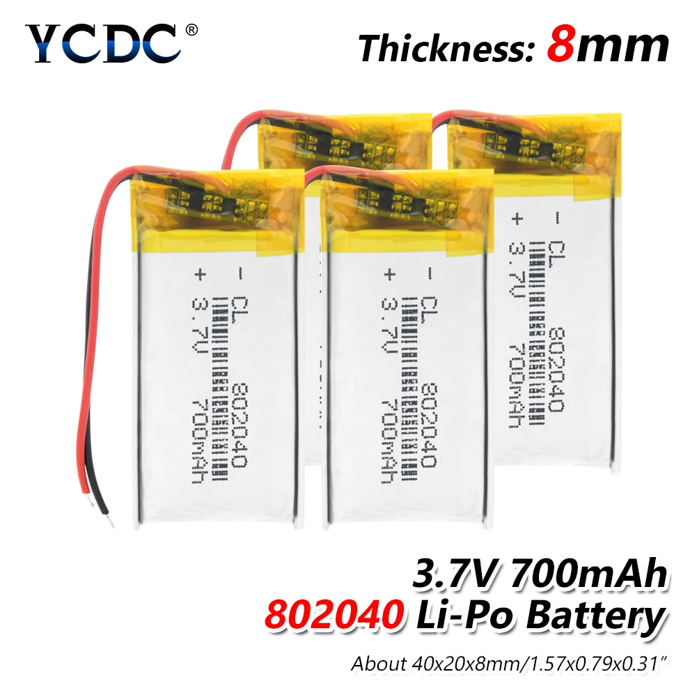 

1/2/4 Pieces 3.7V 700mAh 802040 PCB Module Li-Po Lithium Polymer Batteries For LED Light Driving Recorder Headset Reading Pen