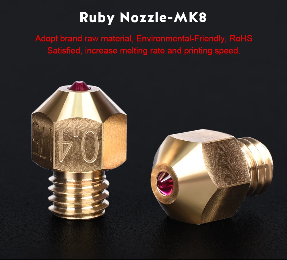 3D Printer Nozzle 0.4mm Extruder Print Head for MK8 3D Printers Ruby Nozzle 