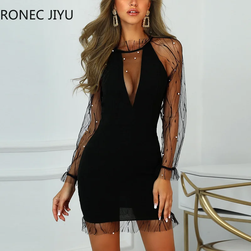 Sheer Mesh Beaded Detail Women Party Midi Dress | Женская одежда