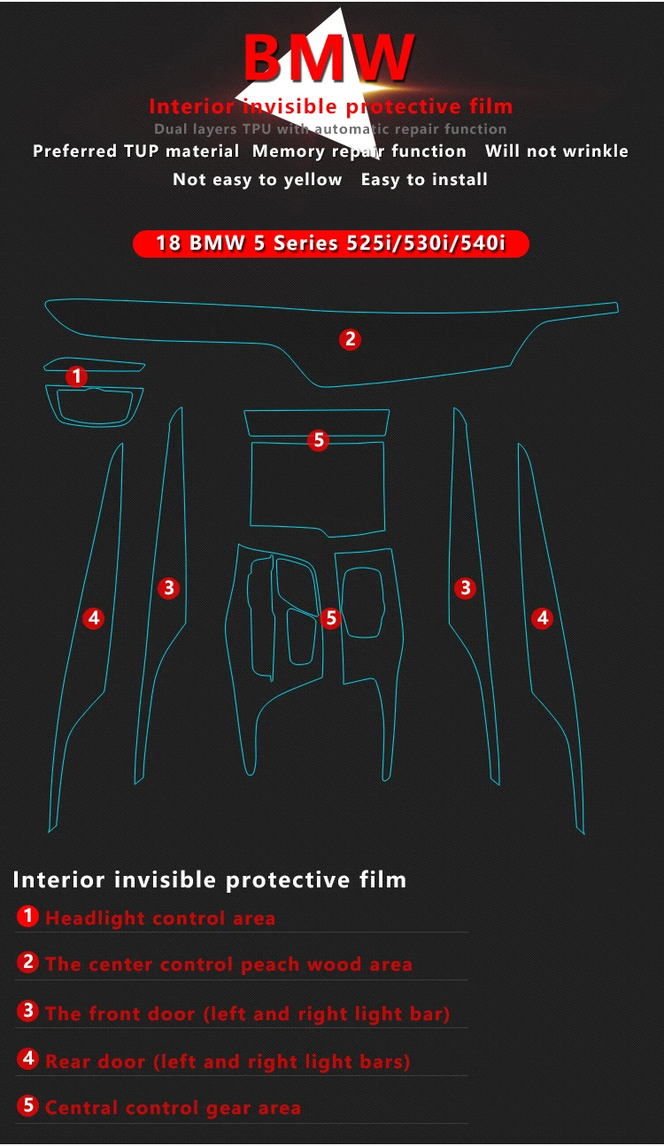 Автомобильная внутренняя отделка приборной панели, CD панель, прозрачная краска, защитная пленка для бюстгальтера, наклейки для BMW 5 серии 525i 530i 540i G30 G31