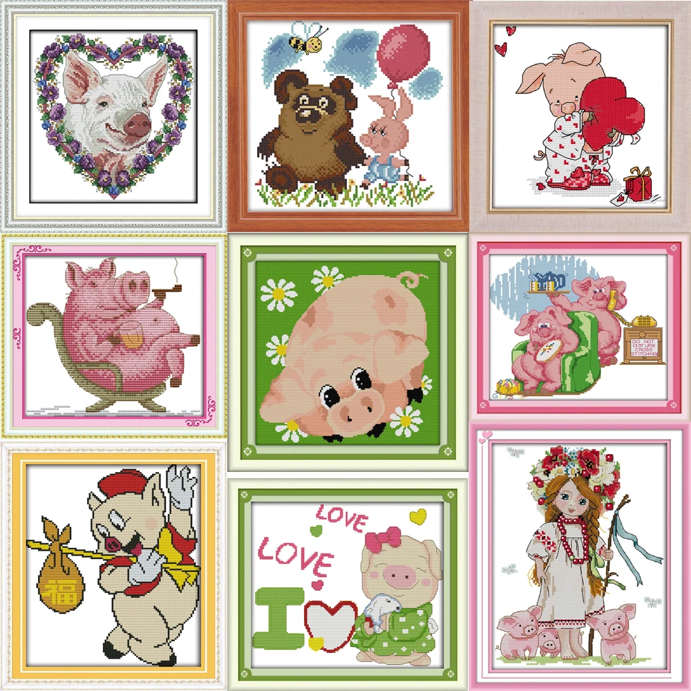 Набор для вышивки крестиком Joy Sunday Happy little pig Park|Упаковка| |