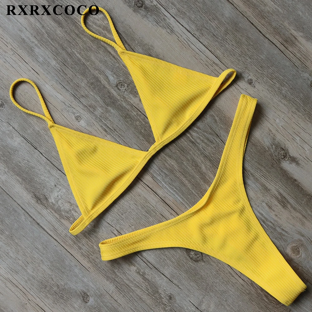 Комплект бикини RXRXCOCO соблазнительные однотонные купальники женское с пуш ап