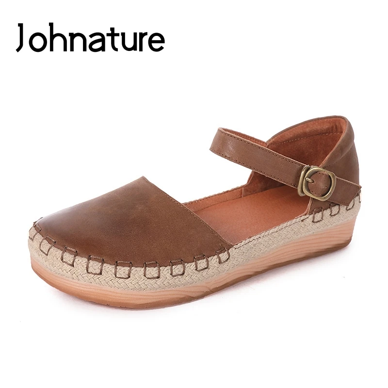 

Johnature 2020 New Spring/Autumn Genuine Leather Round Toe Casual Buckle Strap Retro Fashion Platform Women Shoes Pumps