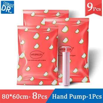 

80*60 8PCS Vacuum Compression Bags with Hand Pump Blanket Quilt Clothes Dustproof Compress Storage Bag Thick Watermelon Pattern