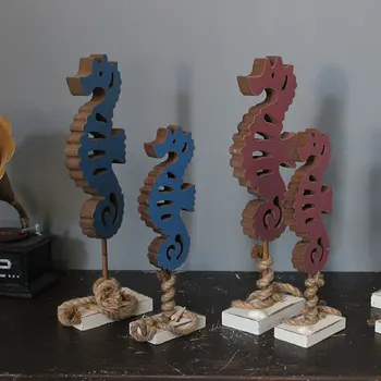 

American village wooden Seahorse home decorations European cafe bar shop decorations Hippocampus Figurine Background Display