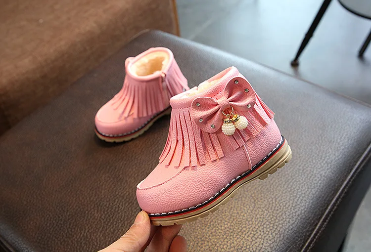 Г. Зимние модные ботинки для маленьких девочек теплые зимние ботинки из плюша нескользящая Мягкая Обувь для принцессы с бантом, спортивная обувь для новорожденных