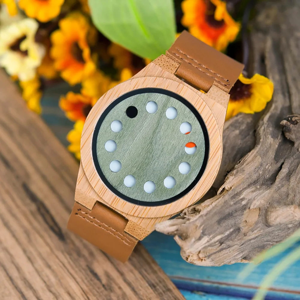 BOBO BIRD L-A03 Bamboo Watch with 12 Holes Dial Casual Japan Quartz Watch Men Top Brand Luxury Designer Men Wood Watch