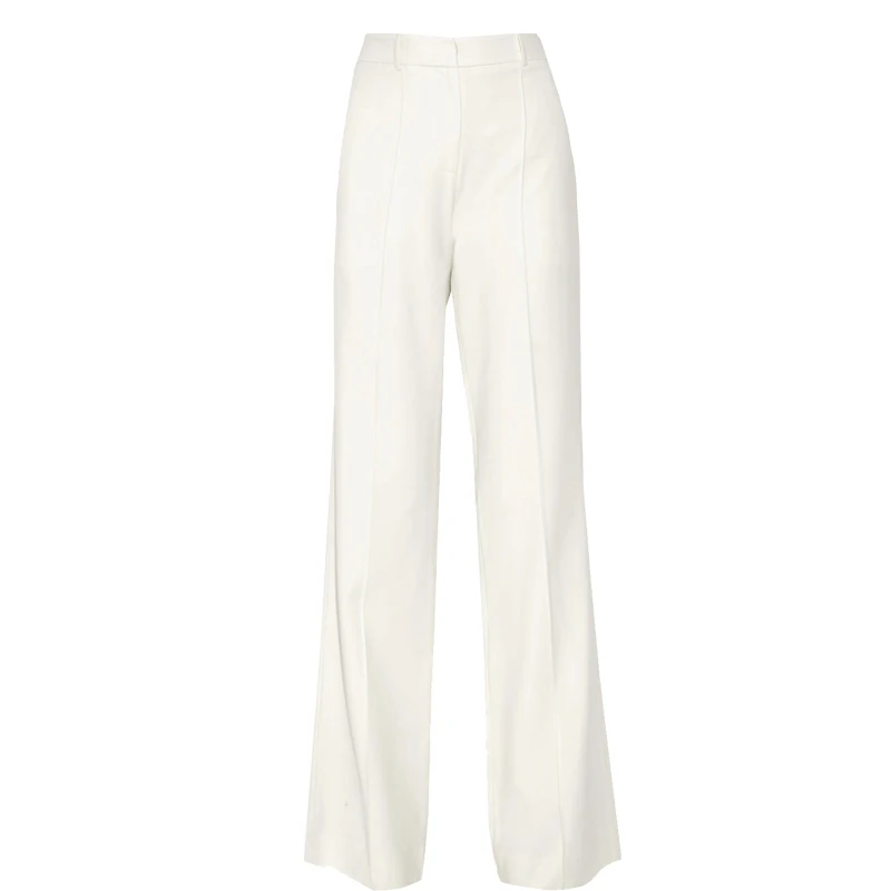 White Pants Suit Women Winter Suits Zipper Office Two Piece Set Jacket+ High Waist Wide Leg Pants Set Blazer Sets