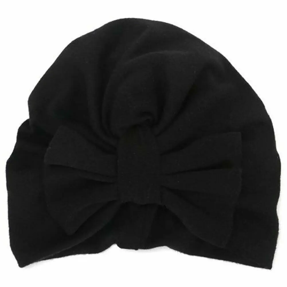 Cute newborn baby girl hat soft and comfortable simple solid color bow toddler cap - Цвет: Черный