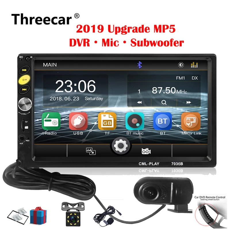 

2din Car Radio 7 inch Touch mirrorlink Android Player subwoofer DVR Player Autoradio Bluetooth Rear View Camera tape recorder