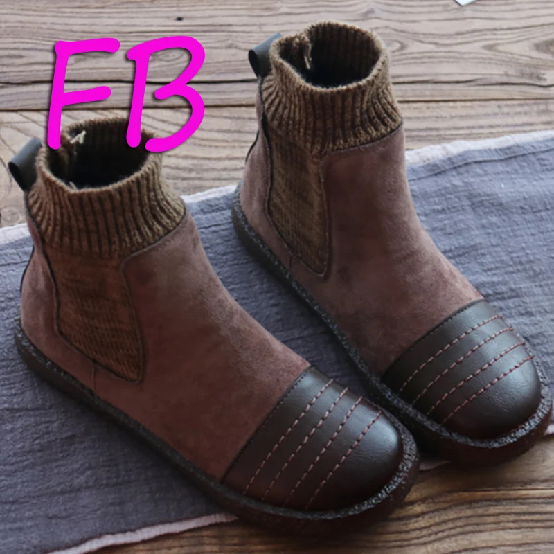 

Soft Bottom Women Ankle Boots Wool Mouth Keep Warm Mori Literary Retro Motorcycle Boots Short Patchwork Women's Shoes