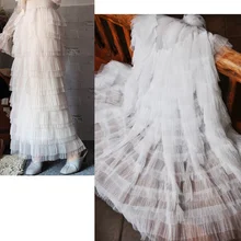 Новейшая Красивая 9 слоев белое кружевное платье с рюшами для маленьких девочек кружевная отделка ткань 3D мягкая сетка тюль морщин плиссированная кружевная ткань для свадебного торжества