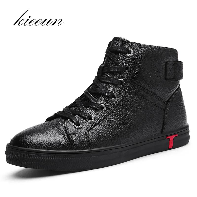 Kieeun high skateboarding shoes genuine leather sneakers for men sports ...