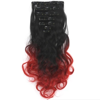 

Soowee 7pcs/set Long Wavy Synthetic Hair Heat Resistant Black To Red Gray Ombre Hair Clip In Hair Extension Aplique De Cabelo