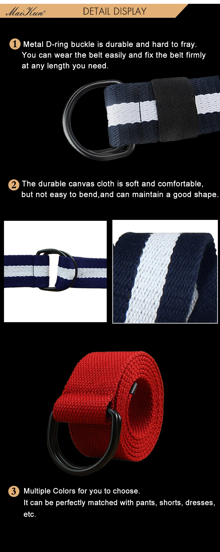 Maikun Tactical Canvas Men Belt High Quality Unisex Double D-Ring Buckle Waistband Casual Canvas Female Belt Fabric For Jeans work belts for men