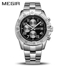 MEGIR бизнес мужской роскошный бренд часов нержавеющая сталь наручные часы хронограф армейские военные кварцевые часы Relogio Masculino