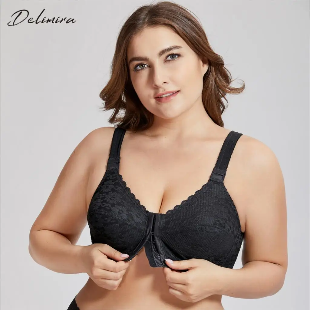 Goedkoop Delimira Vrouwen Volledige Dekking Houding Corrector Voorsluiting Draadloze Back Ondersteuning Kant Plus Size Beha