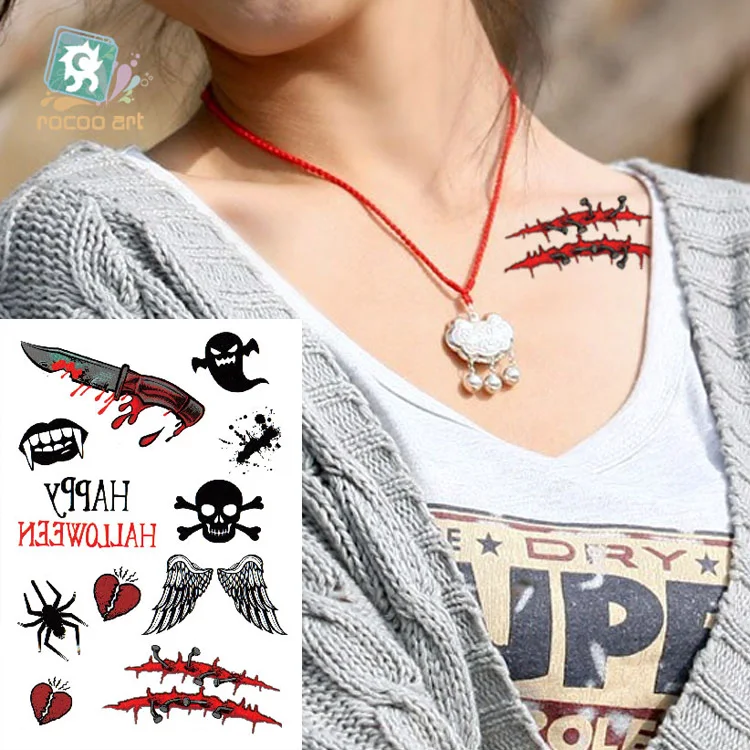 

SC801-815 2018 New Halloween Skull Death Knife Ghost Blood Temporary Tattoo Stickers Flash Tatoo Sticker Taty tatuagem harajuku