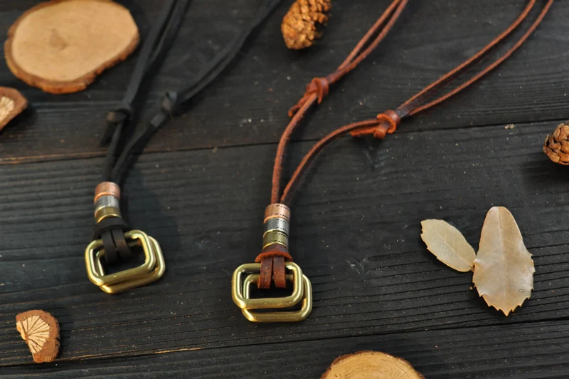 NIUYITID Rectangle Pendant Necklace For Men Genuine Leather Necklace Brown Black Rope Chain Male Jewelry Drop Shipping (6)