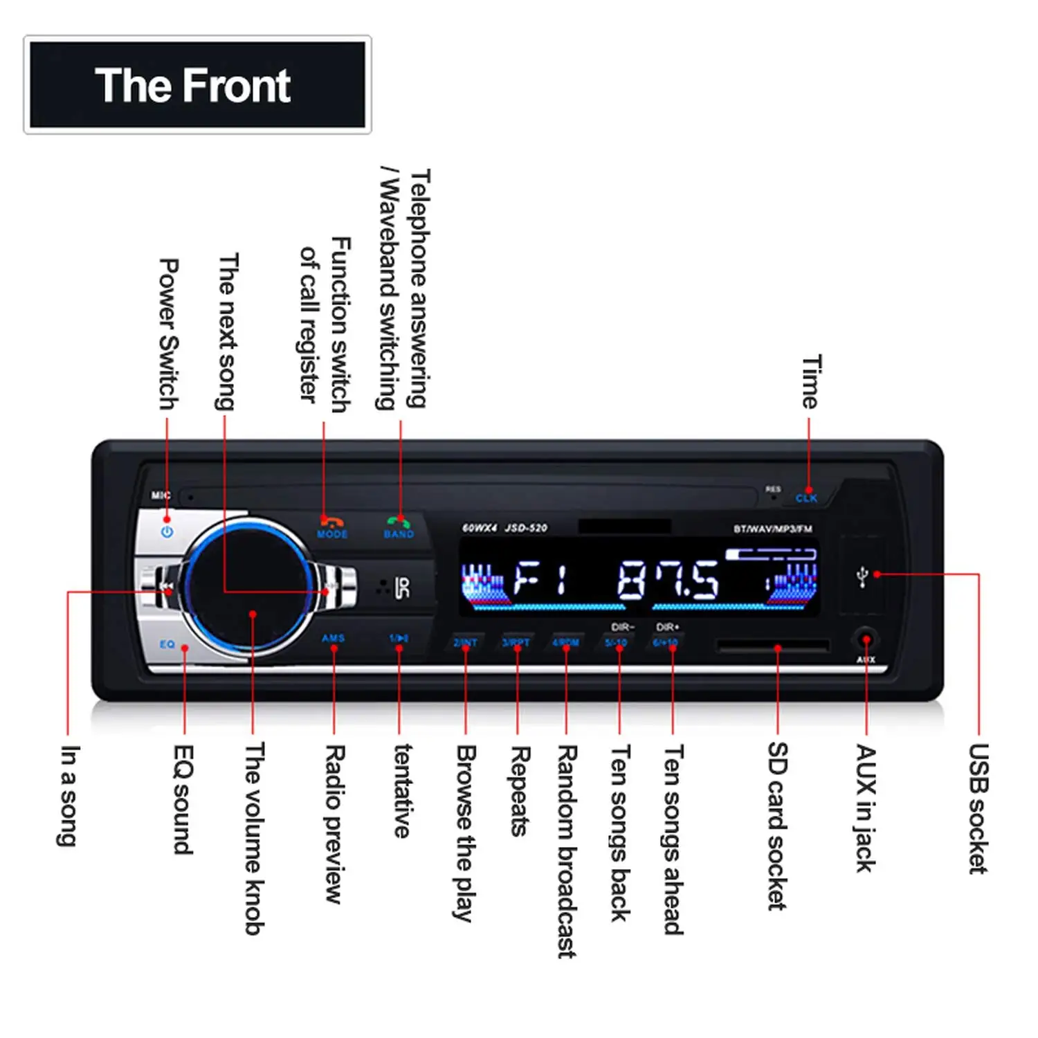 Автомобиль 24 в Bluetooth MP3 Радио Стерео Bluetooth 24 В в-тире 1 Din FM Aux вход приемник JSD-520 fm-радио