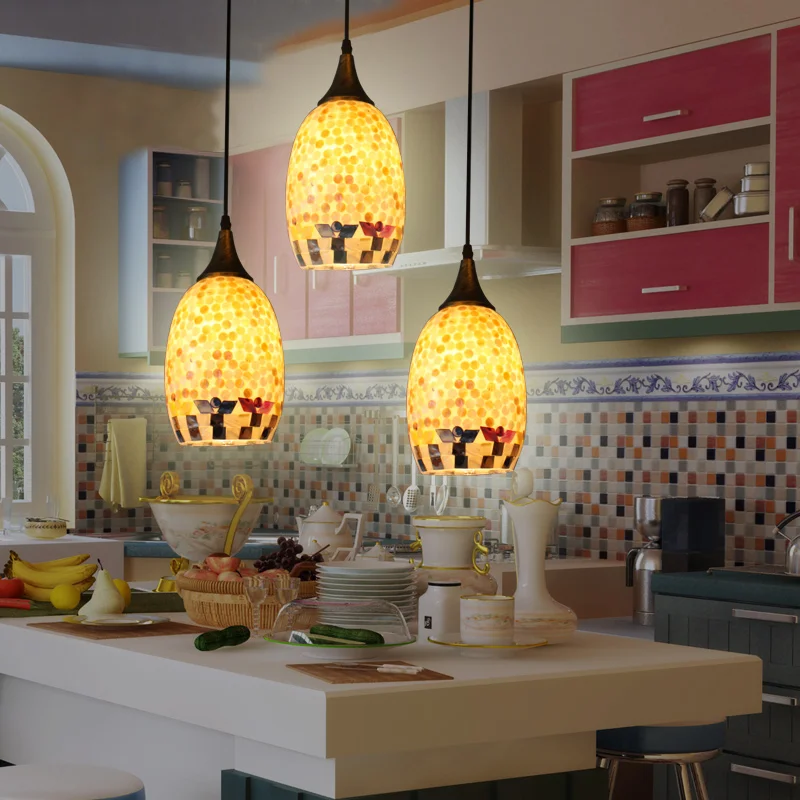 

Tiffany Mediterranean style natural shell pendant lights lustres dining room bar home lighting